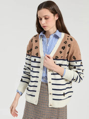 Vilagallo Knit Striped Cardigan With Leo Print