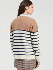 Vilagallo Knit Striped Cardigan With Leo Print