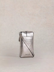 White Stuff Clara Buckle Leather Phone Bag Pewter Metallic