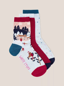 White Stuff 3-Pack Christmas At Home Socks