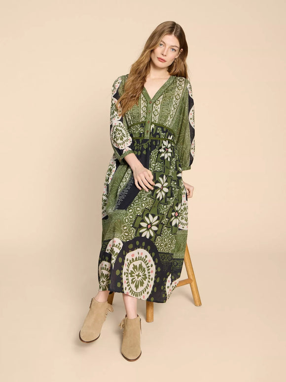 Jenna Midi Dress Green Print