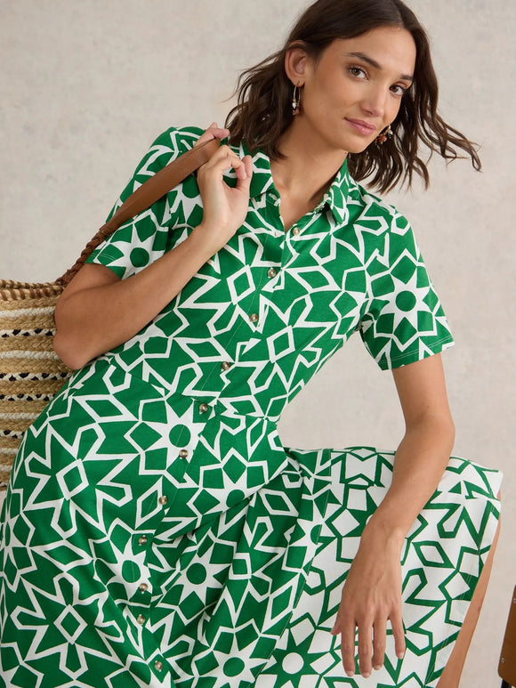 Rua Jersey Shirt Dress Green Print