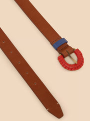 Woven Leather Buckle Belt Mid Tan