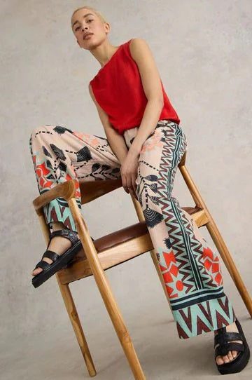 Lucy Linen Blend Trouser Nat Print