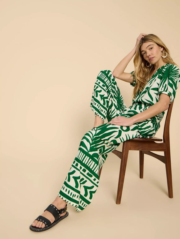 Lucinda Ecovero Wide Trouser Green Print