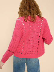 White Stuff Casey Crochet Cardi Bright Pink