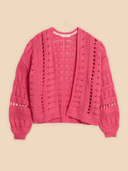 White Stuff Casey Crochet Cardi Bright Pink