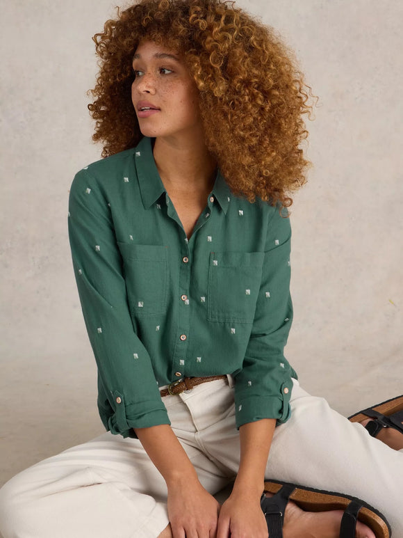 White Stuff Sophie Organic Cottton Shirt Green MLT