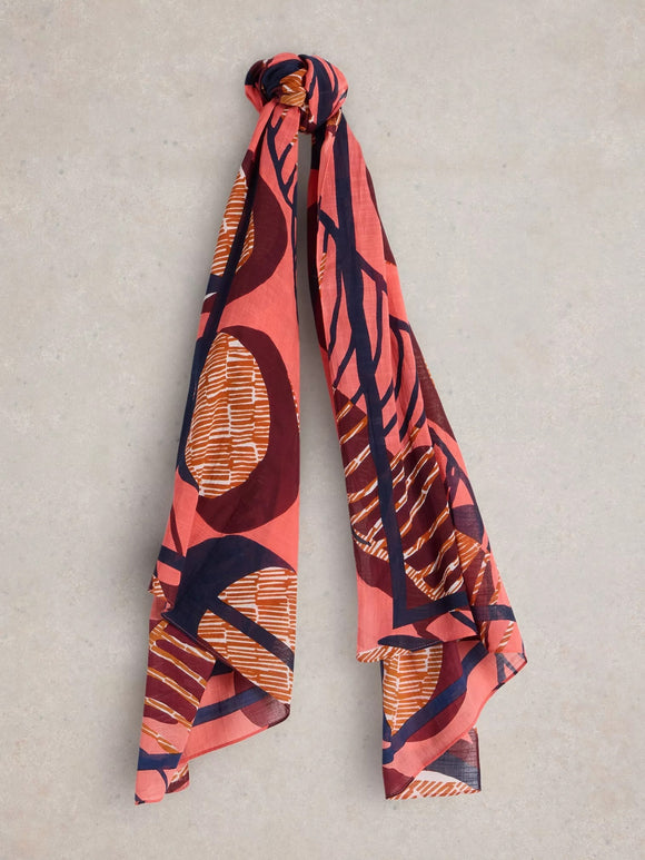 White Stuff Abstract Geo Print Scarf Pink MLT