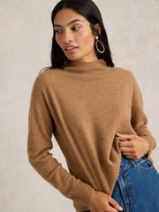 White Stuff Holly High Neck Cashmere Jumper Mid Brown