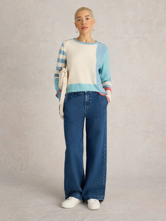 White Stuff Emma Colour-Block Jumper Blue MLT