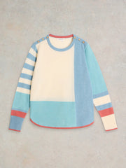 White Stuff Emma Colour-Block Jumper Blue MLT