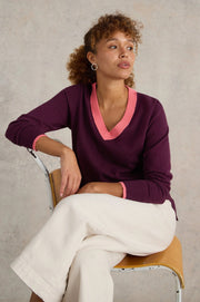 White Stuff Maggie V-Neck Jumper Dark Plum