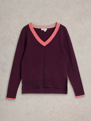 White Stuff Maggie V-Neck Jumper Dark Plum