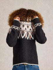 White Stuff Mono Fairisle Jumper Black MLT