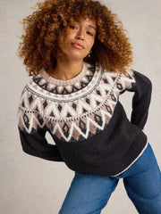 White Stuff Mono Fairisle Jumper Black MLT