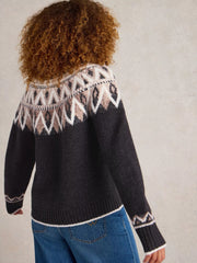 White Stuff Mono Fairisle Jumper Black MLT