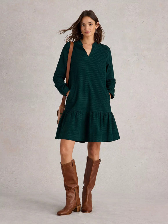 White Stuff Daria Cord Dress Dark Green