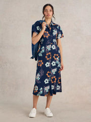 White Stuff Rua Jersey Shirt Dress Navy Print