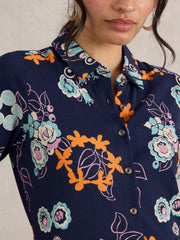 White Stuff Rua Jersey Shirt Dress Navy Print