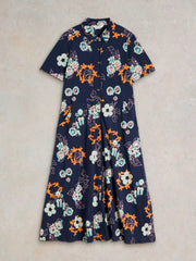 White Stuff Rua Jersey Shirt Dress Navy Print