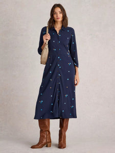 White Stuff Rua Embroidered Jersey Dress Navy Multi