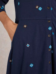 White Stuff Rua Embroidered Jersey Dress Navy Multi