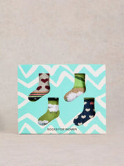 White Stuff 4 PK Counting Sheep Ankle Socks Green MLT