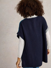 White Stuff Ash Knit Step Hem Poncho Teal MLT