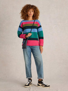 White Stuff Jana Knit Stripe Jumper Teal MLT