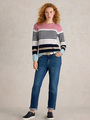 White Stuff Stripe Crew Merino Jumper Pink Multi