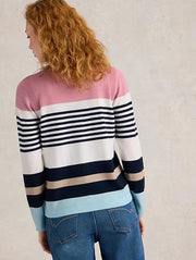 White Stuff Stripe Crew Merino Jumper Pink Multi