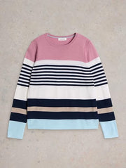 White Stuff Stripe Crew Merino Jumper Pink Multi