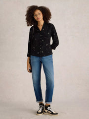 White Stuff Annie Embroidered Shirt Black MLT