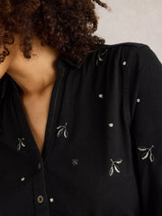 White Stuff Annie Embroidered Shirt Black MLT