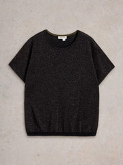 White Stuff Lena Sparkle Knit Tee Pure Black