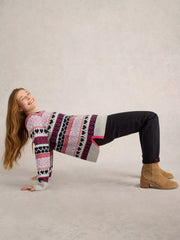 White Stuff Gabby Longline Fairisle Grey MLT