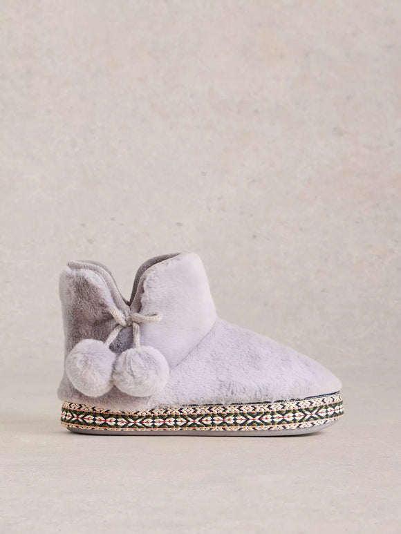 White Stuff Faux Fur Bootie Slipper Mid Grey