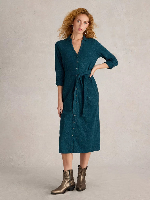 White Stuff Annie Sparkle Jersey Dress Teal MLT