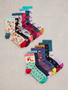 White Stuff 12 Days Women's Socks Advent Pink MLT