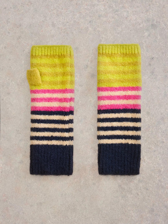 White Stuff Striped Knit Arm Warmers Yellow MLT