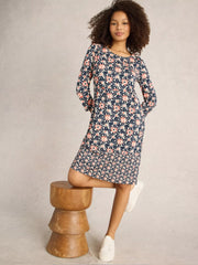 White Stuff Tallie Jersey Dress Navy Print