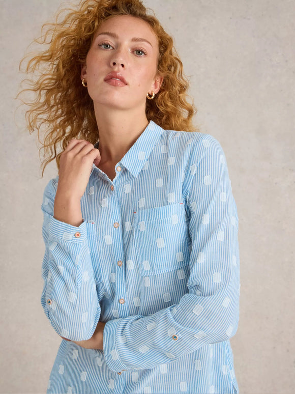 White Stuff Sophie Org Cotton Shirt Blue MLT