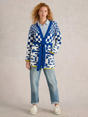 White Stuff Geo Mix Knit Cardi Blue MLT