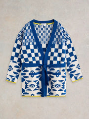 White Stuff Geo Mix Knit Cardi Blue MLT