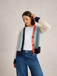 White Stuff Colourblock NEP Cardi Blue MLT