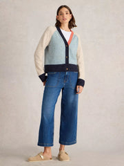 White Stuff Colourblock NEP Cardi Blue MLT