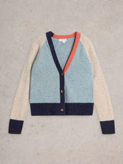 White Stuff Colourblock NEP Cardi Blue MLT