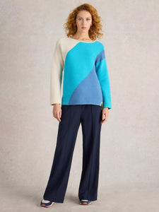 White Stuff Jana Abstract Jumper Bright Blue