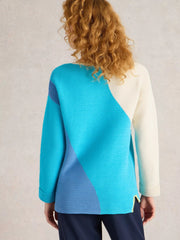 White Stuff Jana Abstract Jumper Bright Blue